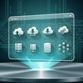 Cloud computing icons set against a futuristic circuit board Royalty Free Stock Photo