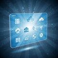 With various cloud computing and network icons on a blue futuristic Royalty Free Stock Photo