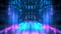 Digital interior building Hi tech Abstract data center server tonel. Business technology blurred Polygonal geometric digital