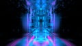 Digital interior building portal podium. Hi tech Abstract data center server tonel. Business technology blurred Polygonal