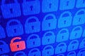 Digital internet data personal security concept blue background. Safe serfing www cyberspace