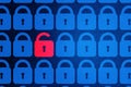 Digital internet data personal security concept blue background. Safe serfing www cyberspace