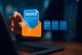Digital invoice management concept with email icon and laptop computer Royalty Free Stock Photo