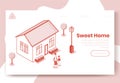 Digital isometric design concept scene of sweet home isometrics people and their house.Isometric social illustration-characters,