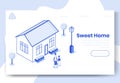 Digital isometric design concept scene of sweet home isometrics people and their house.Isometric social illustration-characters,