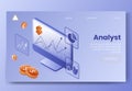 Digital isometric design concept set of internet analyst app 3d icons.Isometric business analysis financial analytics