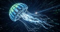 Digital Jellyfish AI Concept with Binary Code on Dark Background Royalty Free Stock Photo