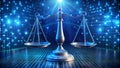 Digital Justice Scales of Balance in Blue Digital Space Royalty Free Stock Photo