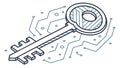 Digital key with circuit patterns, secure technology access, cyber security, vector design Generative AI Royalty Free Stock Photo