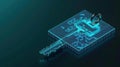 A digital key hologram glows against a blue backdrop, symbolizing advanced security and data protection in the digital age Royalty Free Stock Photo