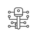 Digital key, icon in line design. Digital, key, security, access, unlock, encryption, authentication on white background