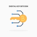 Digital key secure bitcoin icon flat.