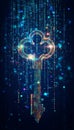 Digital Key Unlocking Potential, Symbolizing Access, Data Streams, and Binary Code in Technology Royalty Free Stock Photo