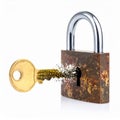 Digital Key Unlocking a Rusty Padlock Royalty Free Stock Photo