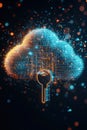 Digital Key Unlocking Secure Cloud Vault for Modern Technology and Data Protection Concepts