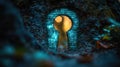 Digital keyhole unlocks mystical forest with binary code light