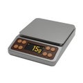 Digital kitchen scale displaying 15g on a brown control panel with buttons on a white background Royalty Free Stock Photo