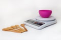 Digital kitchen scale with empty bowl Royalty Free Stock Photo