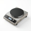 Digital kitchen scale for precise measurements with a circular platform and a gray brushed metal base Royalty Free Stock Photo