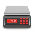 Digital Kitchen Scale with Red LED Display Showing 64.00 and Red Buttons on White Background Royalty Free Stock Photo