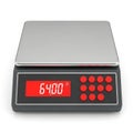 Digital kitchen scale with stainless steel platform and red LED display showing 6400 Royalty Free Stock Photo