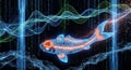 Digital Koi Fish Swimming Through Abstract Data Streams, Binary Code Background Royalty Free Stock Photo