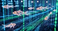 Digital Koi Fish Swimming in a Binary Code Ocean, Futuristic Technology Concept Royalty Free Stock Photo