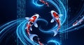 Digital Koi Fish Swimming in Binary Code Streams Royalty Free Stock Photo