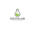 Digital Lab Logo Template. Chemical Flask Vector Design