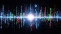 A digital landscape with binary code and colorful data streams converging towards a bright center Royalty Free Stock Photo