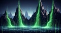Digital Landscape Binary Code Mountains and Glowing Data Streams Royalty Free Stock Photo