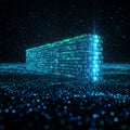 A digital landscape featuring a glowing, rectangular structure composed of binary Royalty Free Stock Photo