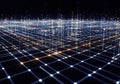 A digital landscape featuring a grid of intersecting lines and nodes Royalty Free Stock Photo