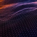 A digital landscape featuring a grid of purple and orange lines forming a mesh pattern Royalty Free Stock Photo