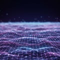 A digital landscape of undulating waves is formed by intersecting lines and dots, Royalty Free Stock Photo