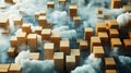Digital Landscape with Wooden Blocks and Soft Cloud Background Royalty Free Stock Photo