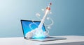 Digital Launch: Rocket Soaring from Laptop Screen Royalty Free Stock Photo