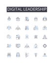 Digital leadership line icons collection. Cyber supremacy, Advanced expertise, Innovative thinking, Modern management