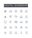 Digital leadership line icons collection. Cyber supremacy, Advanced expertise, Innovative thinking, Modern management