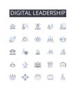 Digital leadership line icons collection. Cyber supremacy, Advanced expertise, Innovative thinking, Modern management