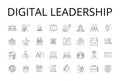 Digital leadership line icons collection. Cyber supremacy, Advanced expertise, Innovative thinking, Modern management