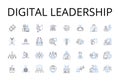 Digital leadership line icons collection. Cyber supremacy, Advanced expertise, Innovative thinking, Modern management