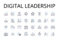 Digital leadership line icons collection. Cyber supremacy, Advanced expertise, Innovative thinking, Modern management