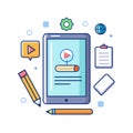 Digital Learning Illustration: Tablet, Video, Education, and Online Course Concept Royalty Free Stock Photo