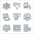 digital learning line icons. linear set. quality vector line set such as notification, video player, statistics, computer, Royalty Free Stock Photo