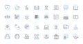 Digital learning linear icons set. eLearning, Virtual, Online, Blended, Distance, Tech-savvy, Interactive line vector Royalty Free Stock Photo