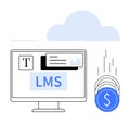 Digital Learning Management System with Financial Growth Concept Represented by Coin Stacks and Cloud