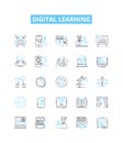 Digital learning vector line icons set. Digital, Learning, eLearning, Online, Technology, Course, Online-Learning