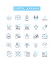 Digital learning vector line icons set. Digital, Learning, eLearning, Online, Technology, Course, Online-Learning