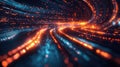 Digital Lens Technology, A futuristic digital lens featuring glowing lines and a flowing data stream, representing advanced